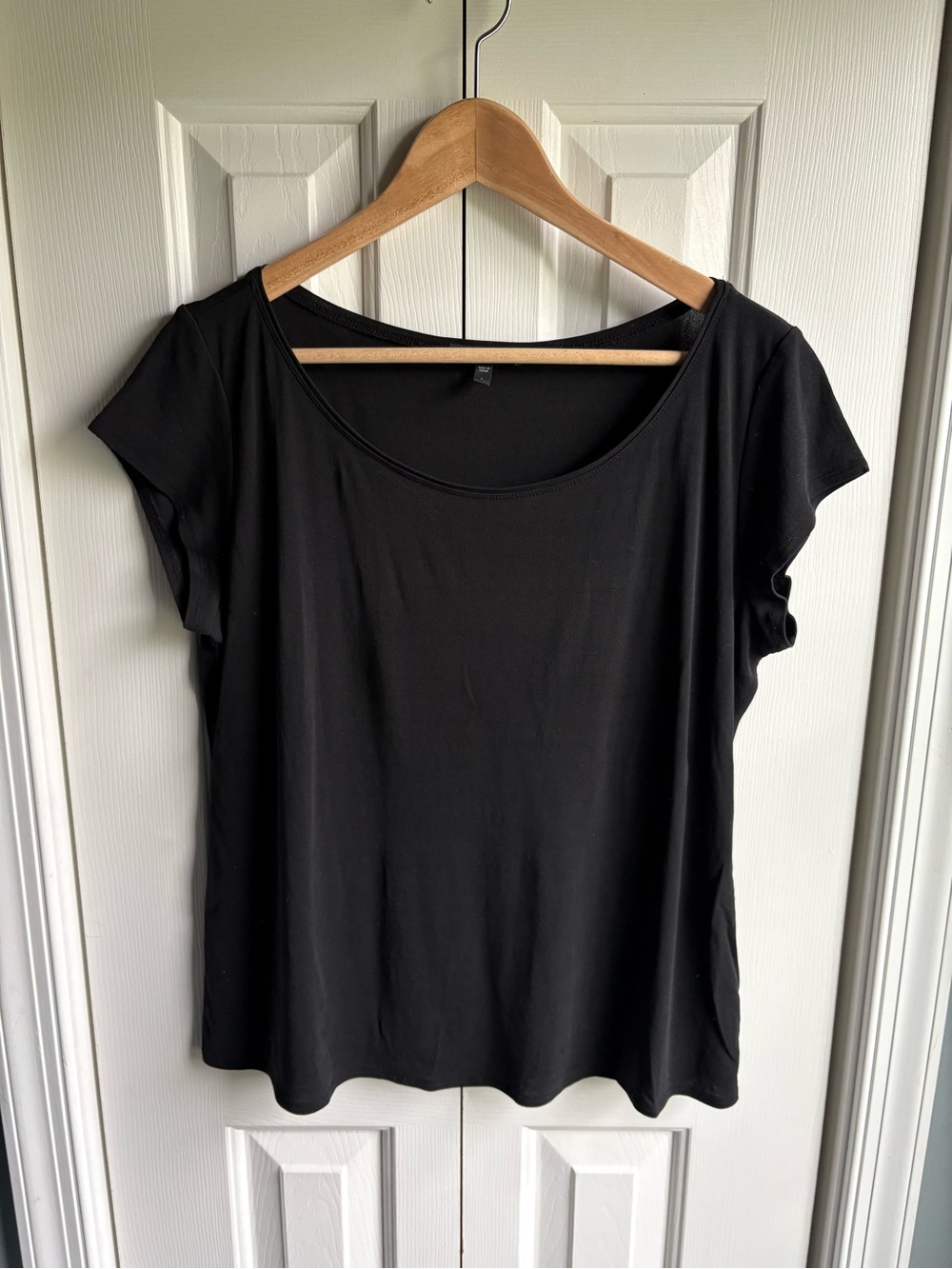 Eileen Fisher Womens Black Silk Short Sleeve T-Shirt Top Size Large